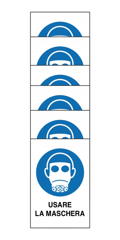 KIT DI 6 ADESIVI RETTANGOLARI - usare la maschera - Pittogramma ISO 7010 Con Stampa Diretta U.V. (IDEALE ANCHE PER ESTERNO)