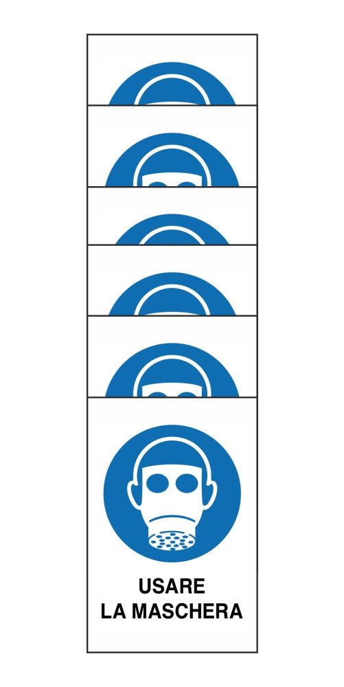 KIT DI 6 ADESIVI RETTANGOLARI - usare la maschera - Pittogramma ISO 7010 Con Stampa Diretta U.V. (IDEALE ANCHE PER ESTERNO)