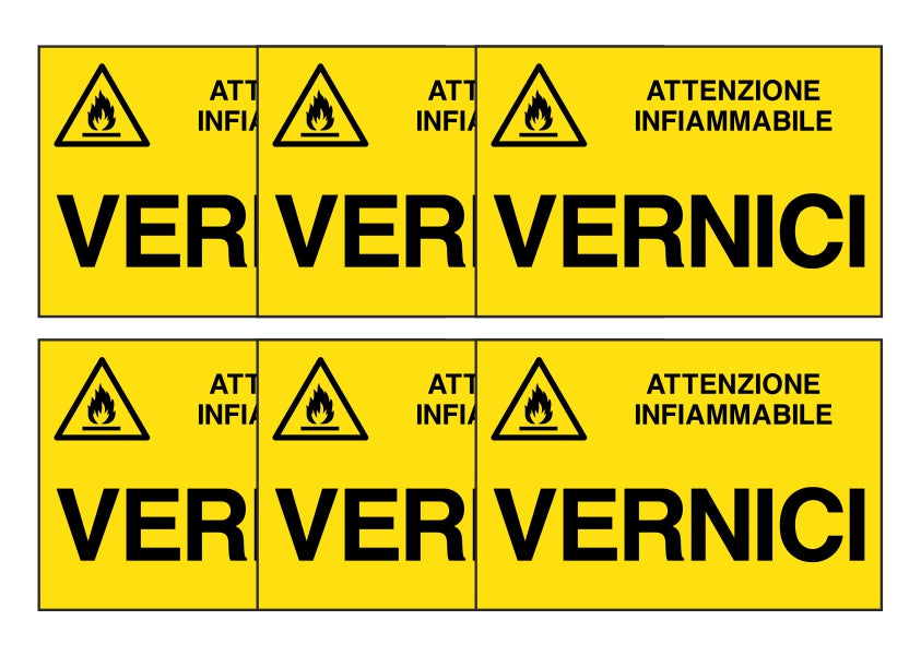 KIT DI 6 ADESIVI RETTANGOLARI - vernici - Pittogramma ISO 7010 Con Stampa Diretta U.V. (IDEALE ANCHE PER ESTERNO)