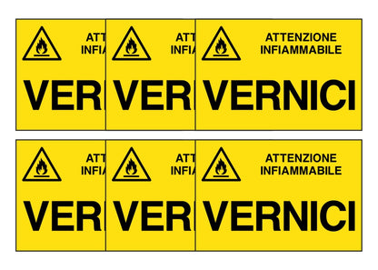 KIT DI 6 ADESIVI RETTANGOLARI - vernici - Pittogramma ISO 7010 Con Stampa Diretta U.V. (IDEALE ANCHE PER ESTERNO)