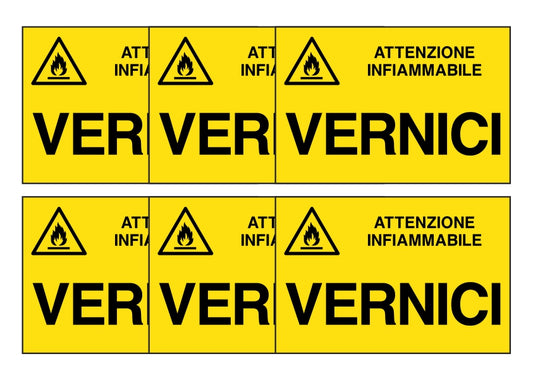 KIT DI 6 ADESIVI RETTANGOLARI - vernici - Pittogramma ISO 7010 Con Stampa Diretta U.V. (IDEALE ANCHE PER ESTERNO)