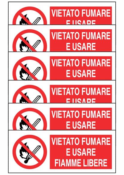 GLOBAL KIT DI 6 ADESIVI UNI - VIETATO FUMARE E USARE FIAMME LIBERE - Pittogramma ISO 7010 Con Stampa Diretta U.V. (IDEALE ANCHE PER ESTERNO)