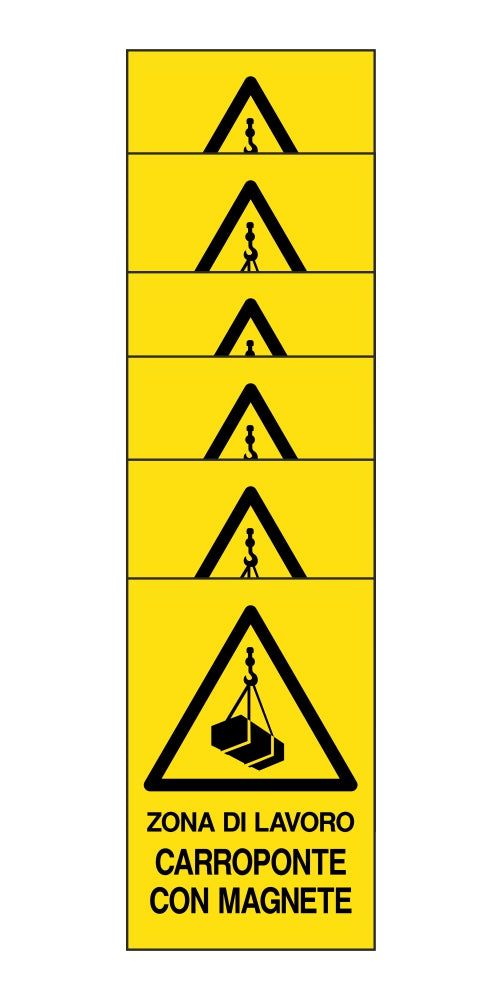 KIT DI 6 ADESIVI RETTANGOLARI - zona di lavoro carroponte con magnete - Pittogramma ISO 7010 Con Stampa Diretta U.V. (IDEALE ANCHE PER ESTERNO)