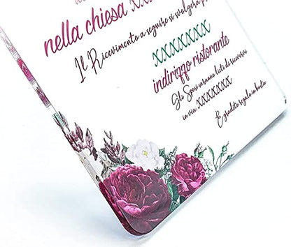 Partecipazioni di Matrimonio Personalizzate IN PLEXIGLASS CON STAMPA AD ALTA QUALITÁ - la tua foto e fiori - completamente PERSONALIZZABILE