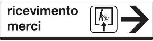 CARTELLO IN LAMIERA SCATOLATA RETTANGOLO 125X25 CM - Ricevimento merci (con freccia a destra) - SEGNALE CATARIFRAGENTE CLASSE 1 O 2 (a nido d'ape)