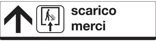 CARTELLO IN LAMIERA SCATOLATA RETTANGOLO 125X25 CM - Scarico merci (con freccia avanti) - SEGNALE CATARIFRAGENTE CLASSE 1 O 2 (a nido d'ape)