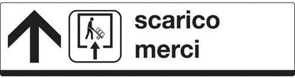 CARTELLO IN LAMIERA SCATOLATA RETTANGOLO 125X25 CM - Scarico merci (con freccia avanti) - SEGNALE CATARIFRAGENTE CLASSE 1 O 2 (a nido d'ape)