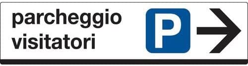 CARTELLO IN LAMIERA SCATOLATA RETTANGOLO 125X25 CM - Parcheggio visitatori (con freccia a destra) - SEGNALE CATARIFRAGENTE CLASSE 1 O 2 (a nido d'ape)