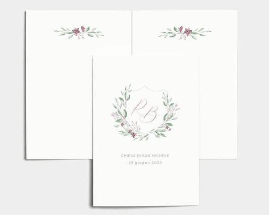 Libretto Cerimonia Nozze CON STAMPA AD ALTA QUALITÁ - Watercolor Crest - Libretto messa completamente PERSONALIZZABILE (ANCHE I COLORI)