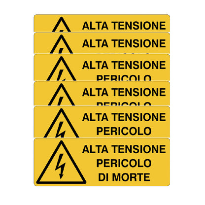 KIT DI 6 ADESIVI UNI -Alta tensione pericolo di morte- Pittogramma ISO 7010 Con Stampa Diretta U.V. (IDEALE ANCHE PER ESTERNO)