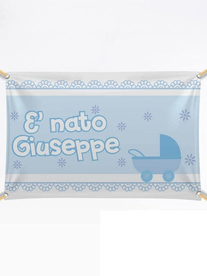 BANNER STRISCIONE NASCITA - Carrozzina - CON IL TUO NOME bimbo neonato