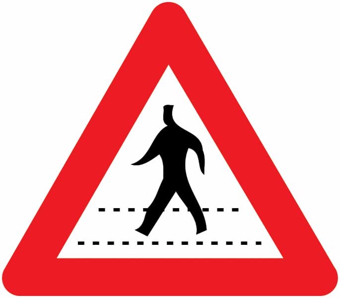 CARTELLO IN LAMIERA SCATOLATA TRIANGOLO lato 90cm - Attraversamento pedonale - SEGNALE CATARIFRAGENTE CLASSE 1 O 2 (a nido d'ape)