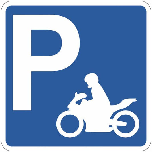 CARTELLO IN LAMIERA SCATOLATA QUADRATO 60X60 cm - Parcheggio moto - SEGNALE CATARIFRAGENTE