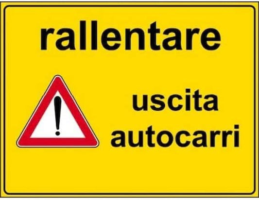 CARTELLO IN LAMIERA SCATOLATA RETTANGOLO 60X40 cm - rallentare uscita autocarri - SEGNALE CATARIFRAGENTE