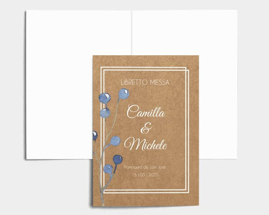 Libretto Cerimonia Nozze CON STAMPA AD ALTA QUALITÁ - Blueberry - Libretto messa completamente PERSONALIZZABILE (ANCHE I COLORI)