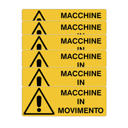 KIT DI 6 ADESIVI UNI -Macchine in movimento- Pittogramma ISO 7010 Con Stampa Diretta U.V. (IDEALE ANCHE PER ESTERNO)