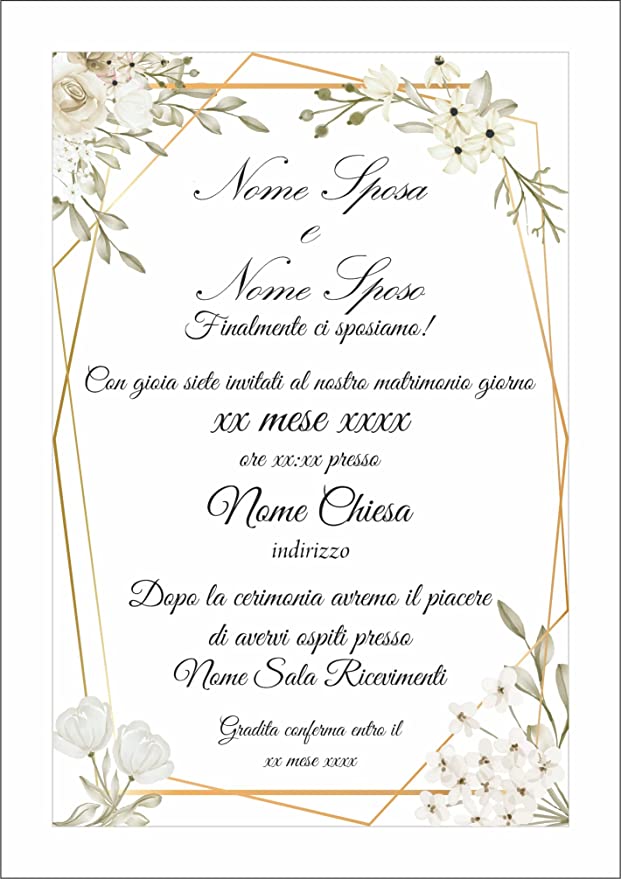 Partecipazioni di Matrimonio Personalizzate IN PLEXIGLASS CON STAMPA AD ALTA QUALITÁ - FIORI BIANCHI - completamente PERSONALIZZABILE