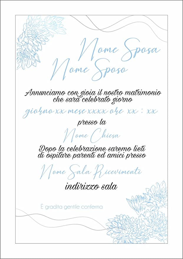 Partecipazioni di Matrimonio Personalizzate IN PLEXIGLASS CON STAMPA AD ALTA QUALITÁ - FIORI AZZURRI - completamente PERSONALIZZABILE