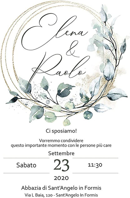 Partecipazioni di Matrimonio Personalizzate IN PLEXIGLASS CON STAMPA AD ALTA QUALITÁ - greenery foglie verdi - completamente PERSONALIZZABILE