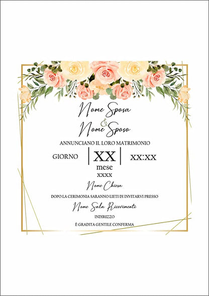 Partecipazioni di Matrimonio Personalizzate IN PLEXIGLASS CON STAMPA AD ALTA QUALITÁ - ROSA PESCA - completamente PERSONALIZZABILE