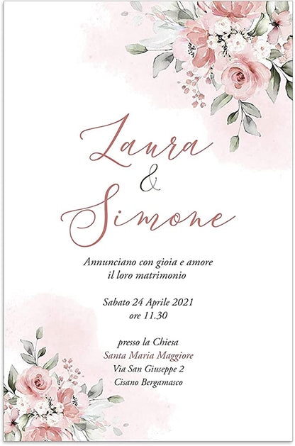 Partecipazioni di Matrimonio Personalizzate IN PLEXIGLASS CON STAMPA AD ALTA QUALITÁ - fiori acquerello rose - completamente PERSONALIZZABILE