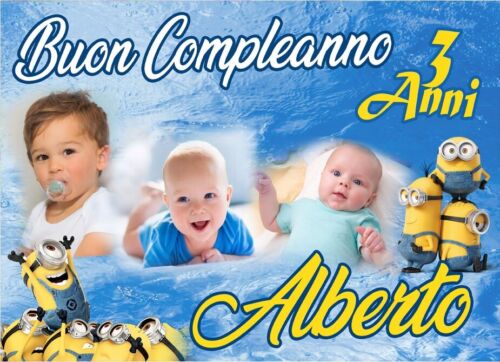 BANNER STRISCIONE compleanno - Minions - CON NOME foto ed età bimbo/a