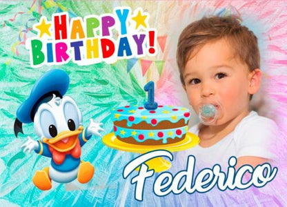 BANNER STRISCIONE compleanno - Paperino Baby - CON NOME foto ed età bimbo/a