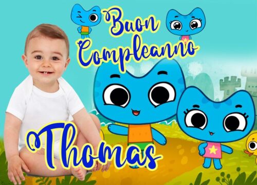 BANNER STRISCIONE compleanno - Kit e Kate MOD 2 - CON NOME foto ed età bimbo/a
