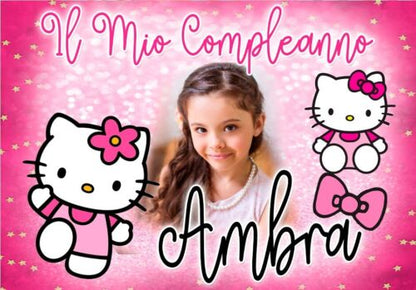 BANNER STRISCIONE compleanno - Hello Kitty - CON NOME foto ed età bimbo/a