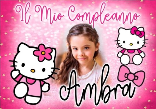 BANNER STRISCIONE compleanno - Hello Kitty - CON NOME foto ed età bimbo/a