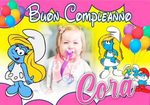 BANNER STRISCIONE compleanno - I Puffi Puffetta - CON NOME foto ed età bimbo/a