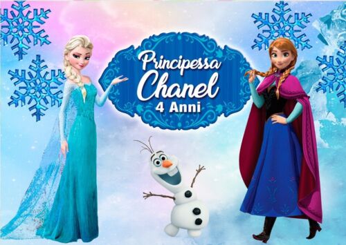 BANNER STRISCIONE compleanno - Frozen MOD 3 - CON NOME foto ed età bimbo/a