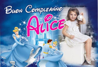 BANNER STRISCIONE compleanno - Cenerentola MOD 2 - CON NOME foto ed età bimbo/a