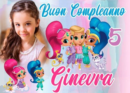 BANNER STRISCIONE compleanno - Shimmer and Shine - CON NOME foto ed età bimbo/a
