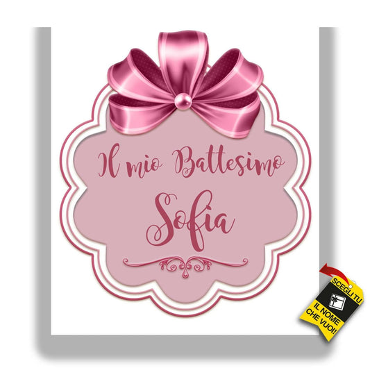 BANNER STRISCIONE BATTESIMO - Fiocco Rosa - CON IL TUO NOME bimbo