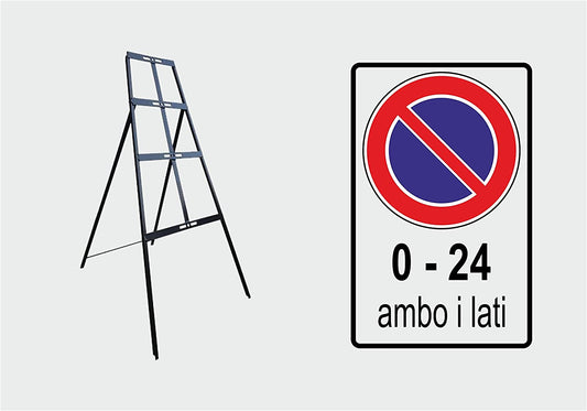 CARTELLO IN LAMIERA SCATOLATA RETTANGOLO 60X40 cm - divieto di sosta 0-24 ambo i lati - SEGNALE CATARIFRAGENTE