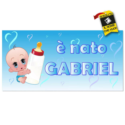 BANNER STRISCIONE NASCITA - Neonato Biberon - CON IL TUO NOME bimbo neonato