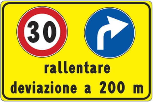 CARTELLO IN LAMIERA SCATOLATA RETTANGOLO 60X40 cm - rallentare deviazione 200 m - SEGNALE CATARIFRAGENTE