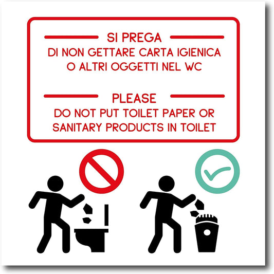 Vietato gettare carta nel wc - CARTELLO SEGNALETICO ISO 7010 in Adesivo Resistente, Pannello in Forex, Pannello In Alluminio o in Plexiglas