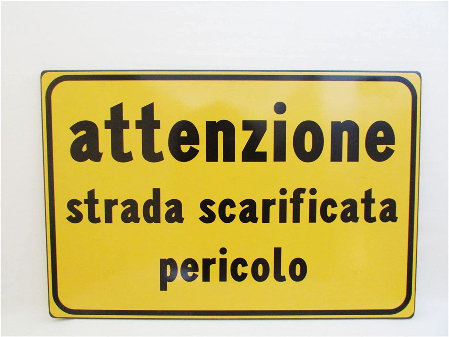 CARTELLO IN LAMIERA SCATOLATA RETTANGOLO 60X40 cm - attenzione strada scarificata pericolo - SEGNALE CATARIFRAGENTE