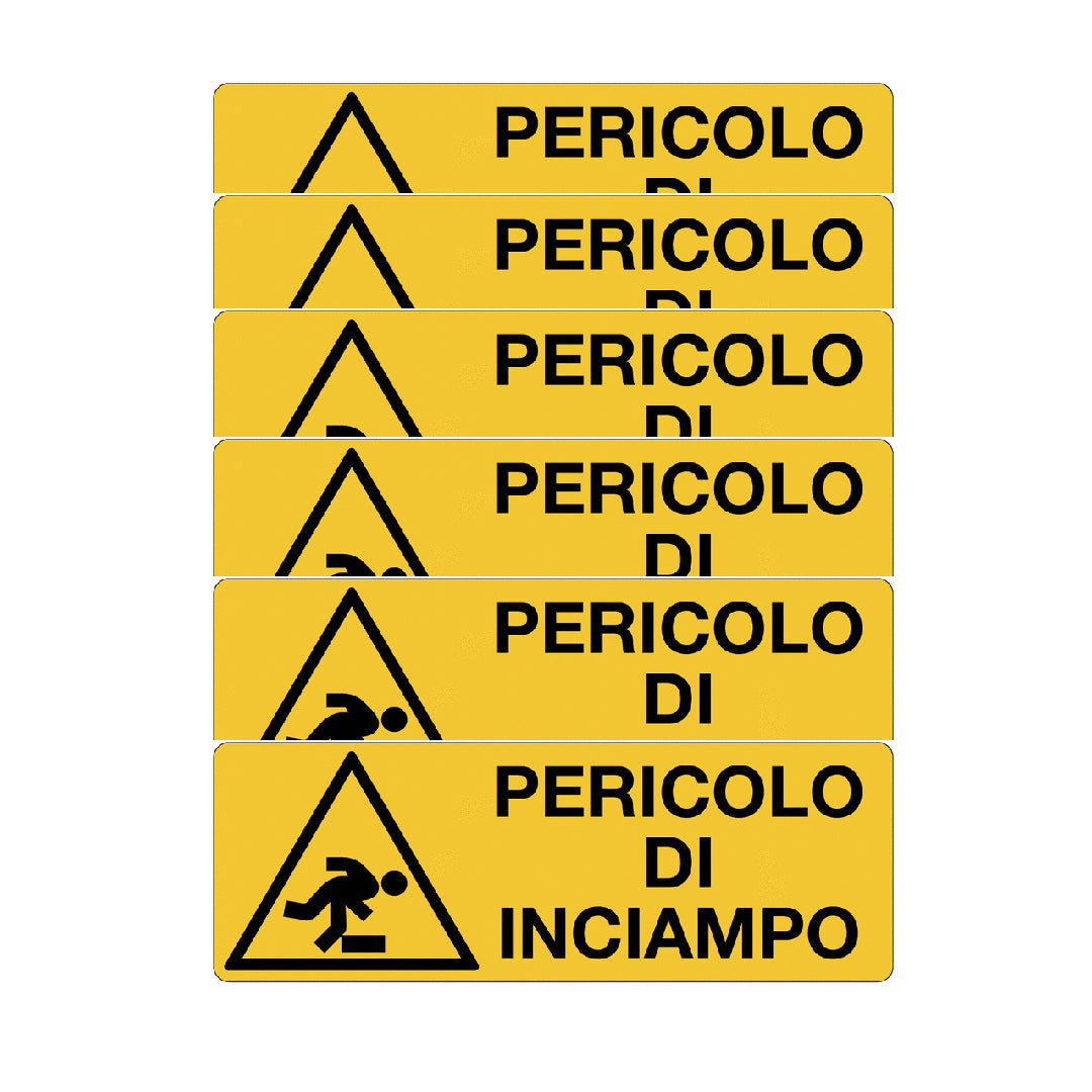 KIT DI 6 ADESIVI UNI - Pericolo di inciampo- Pittogramma ISO 7010 Con Stampa Diretta U.V. (IDEALE ANCHE PER ESTERNO)