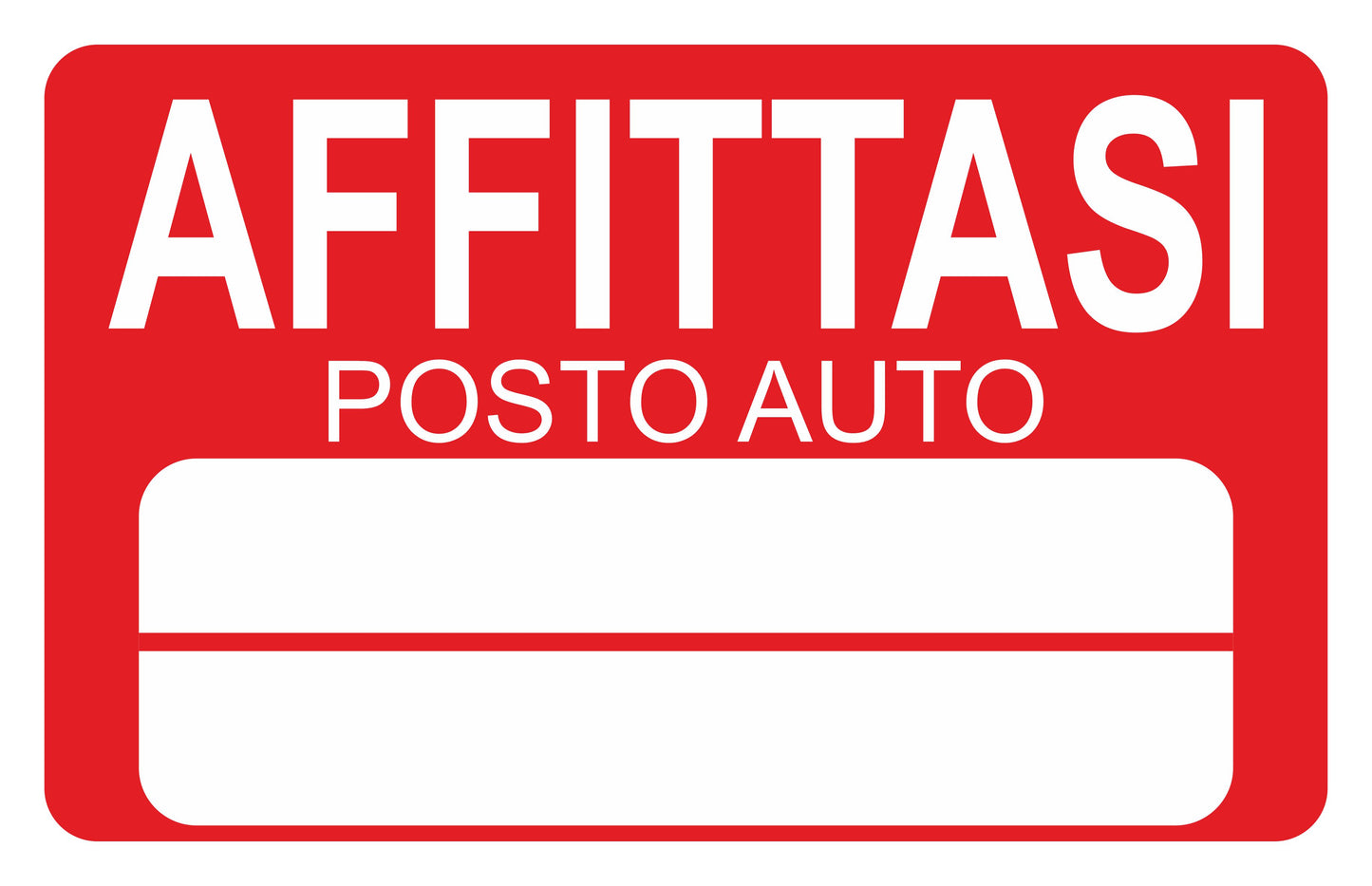 AFFITTASI POSTO AUTO- CARTELLO SEGNALETICO ISO 7010 in Adesivo Resistente, Pannello in Forex, Pannello In Alluminio o in Plexiglas