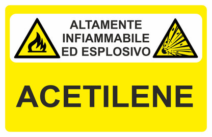ACETILENE - CARTELLO SEGNALETICO UNI 7010 in Adesivo Resistente, Pannello in Forex, Pannello In Alluminio o in Plexiglas