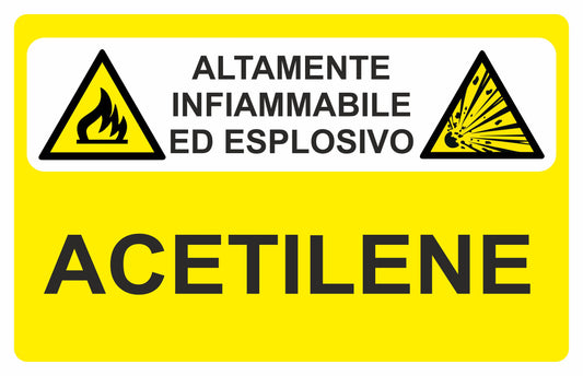 ACETILENE - CARTELLO SEGNALETICO UNI 7010 in Adesivo Resistente, Pannello in Forex, Pannello In Alluminio o in Plexiglas