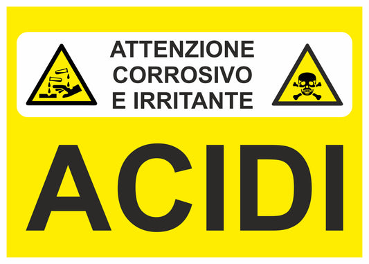 ATTENZIONE CORROSIVI E TOSSICI ACIDI - CARTELLO SEGNALETICO UNI 7010 in Adesivo Resistente, Pannello in Forex, Pannello In Alluminio o in Plexiglas