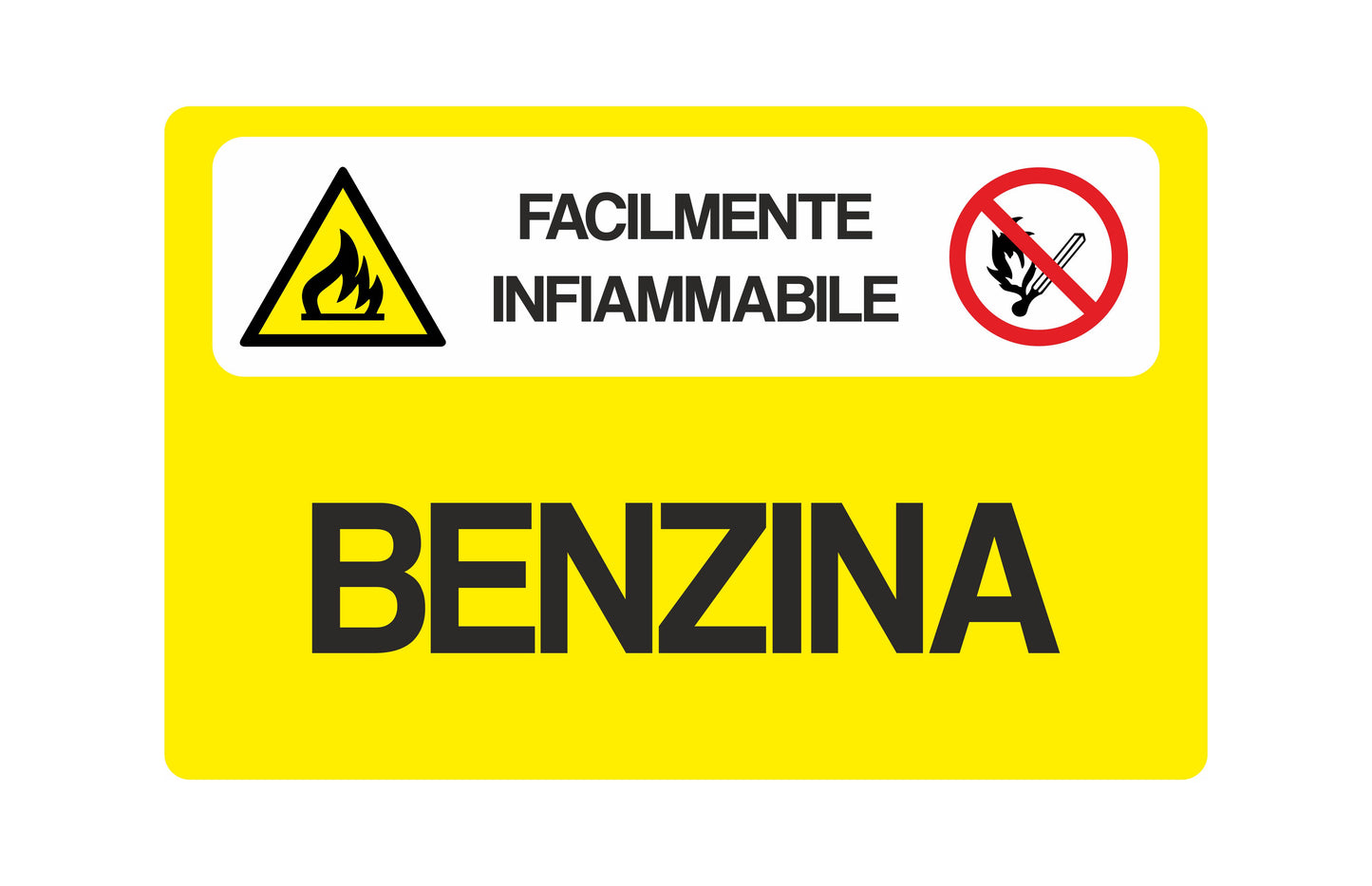 Altamente infiammabile-BENZINA- CARTELLO SEGNALETICO UNI 7010 in Adesivo Resistente, Pannello in Forex, Pannello In Alluminio o in Plexiglas
