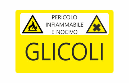 Attenzione infiammabile e nocivo-Glicoli - CARTELLO SEGNALETICO UNI 7010 in Adesivo Resistente, Pannello in Forex, Pannello In Alluminio o in Plexiglas