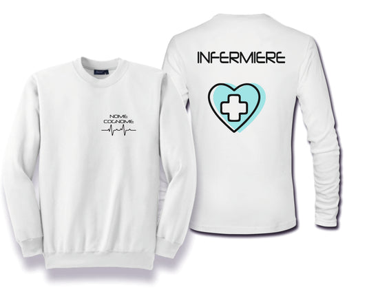 Felpa Girocollo Uomo o Donna Cotone Basic Super vestibilità Top qualità - Infermiere Cuore Azzurro - Personalizzata con Nome