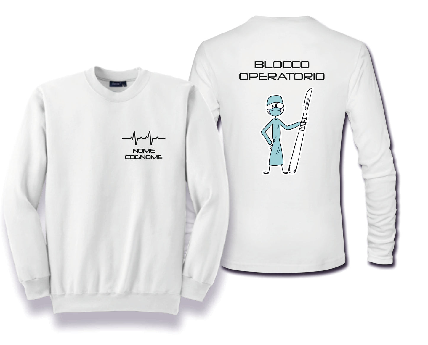 Felpa Girocollo Uomo o Donna Cotone Basic Super vestibilità Top qualità - Sala Operatoria - Personalizzata con Nome