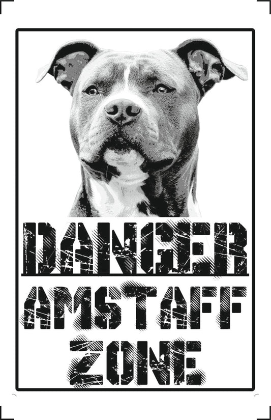 DANGER AMSTAFF - CARTELLO ATTENTI AL CANE in Adesivo Resistente, Pannello in Forex, Pannello In Alluminio o in Plexiglas